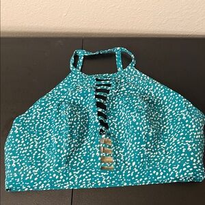 Cacique Teal and White Speckled Halter Bikini Top with Ladder Front